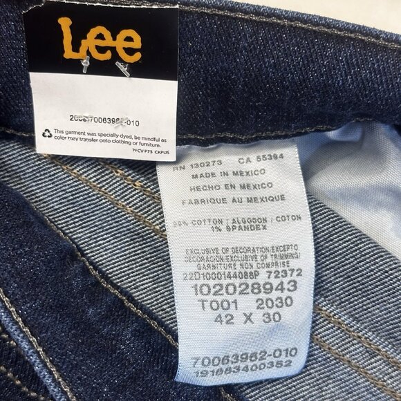 Lee Mens Jeans 42x30 Regular Fit Dark Wash Straight-Leg Southwestern Denim NWT - Picture 8 of 10
